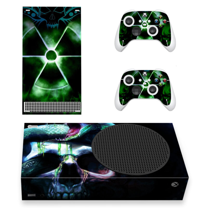 Biohazard Symbol And Skull With Snake Art Skin Sticker For Xbox Series S And Controllers