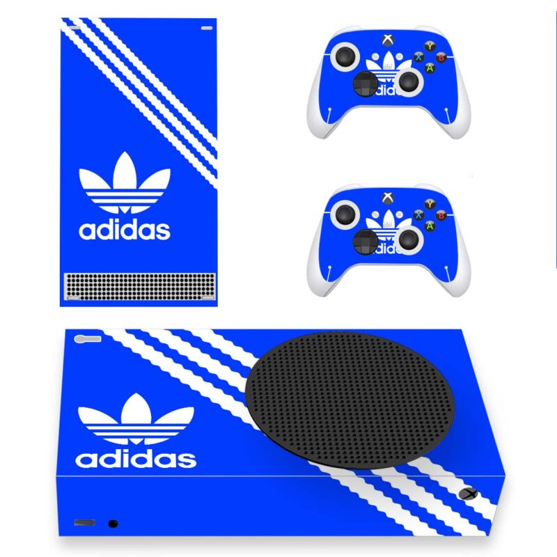 Adidas On Dark Blue And White Pattern Skin Sticker For Xbox Series S And Controllers