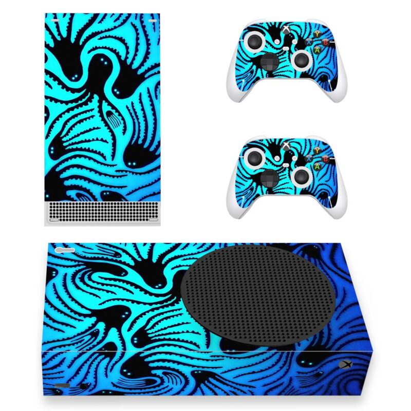 Abstract Black Octopus On Blue Pattern Skin Sticker For Xbox Series S And Controllers Design 1