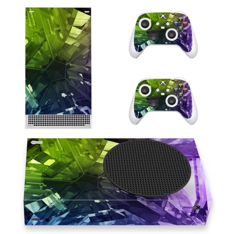 3D Crystal Green And Purple Geometric Pattern Skin Sticker For Xbox Series S And Controllers