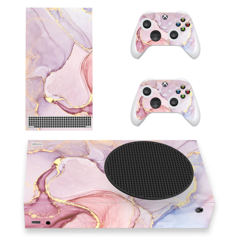 Blush Pink And Gold Alcohol Ink Marble Skin Sticker For Xbox Series S And Controllers