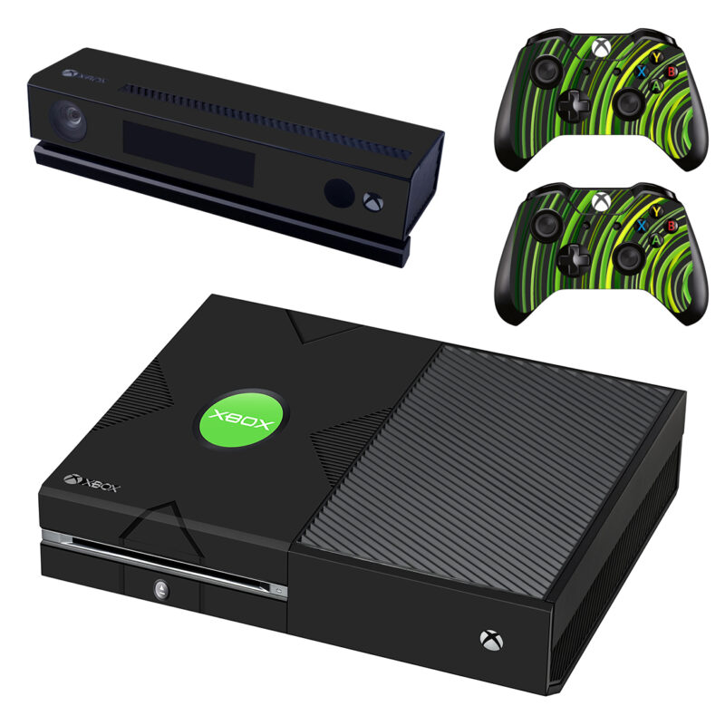 Xbox And Green Curved Lines Pattern Skin Sticker For Xbox One