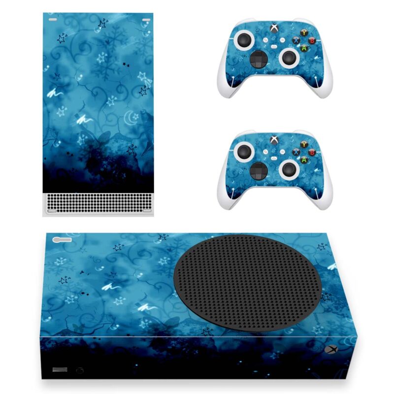 Abstract Snowflake And Floral Vector On Blue Texture Skin Sticker For Xbox Series S And Controllers