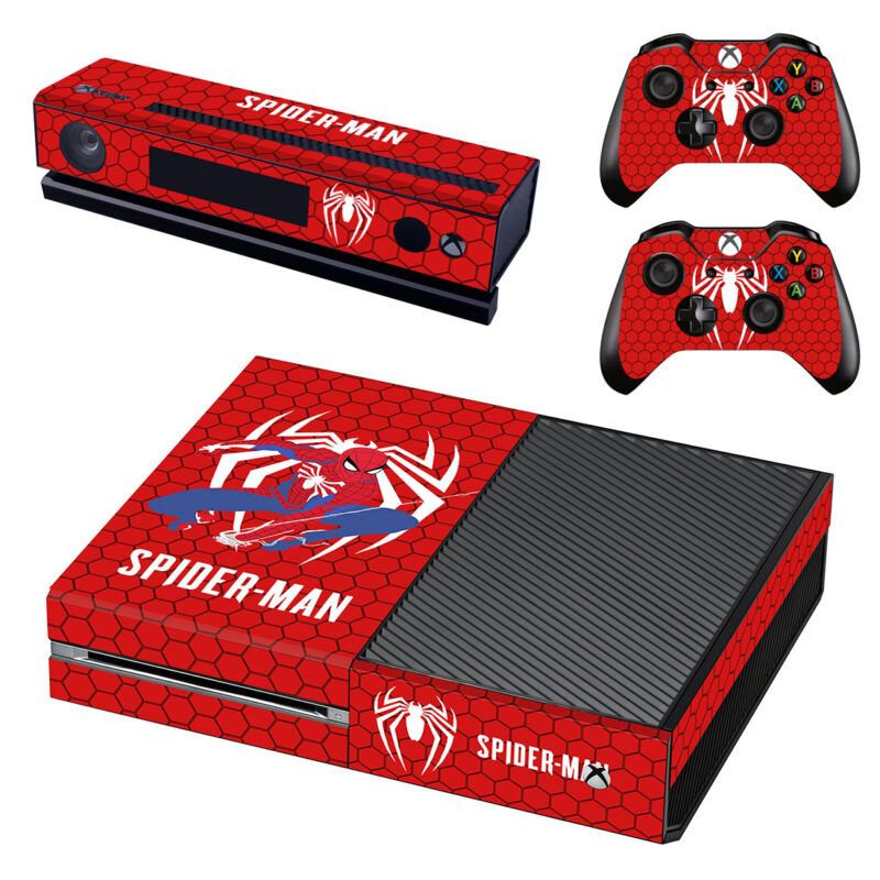 Spider Man With Red Hexagon Pattern Xbox One Skin Sticker