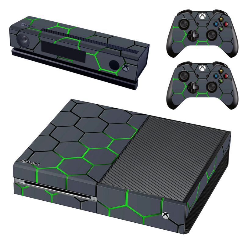 Black And Green Hexagon Pattern Xbox One Skin Sticker