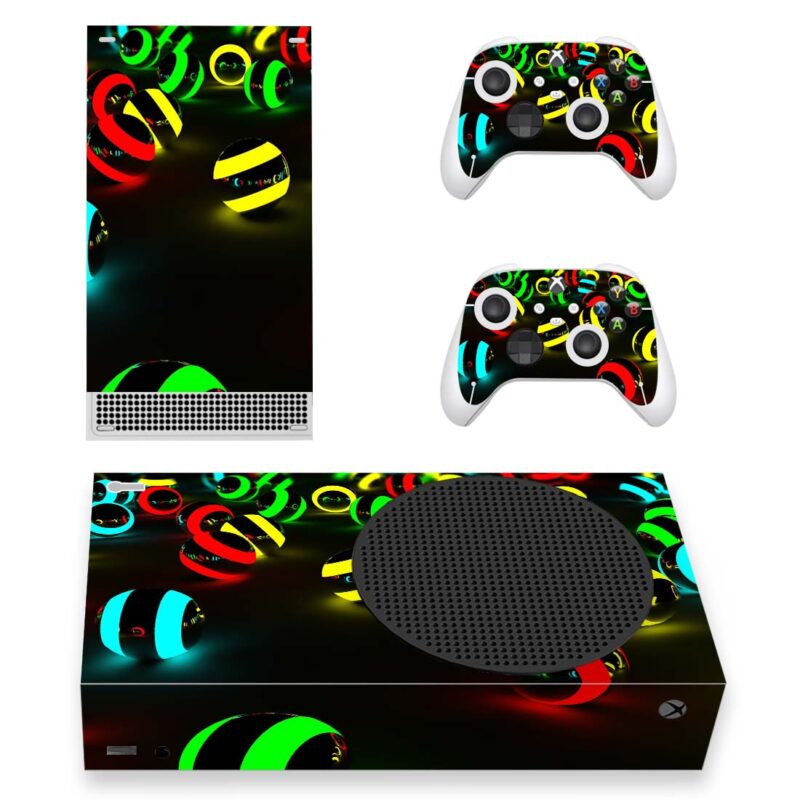 3D Neon Light Balls On Black Skin Sticker For Xbox Series S And Controllers