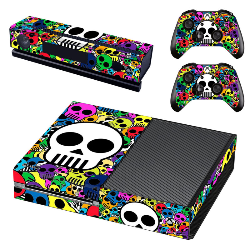 Multicolored Emo Skulls Print Pattern Xbox One Skin Sticker