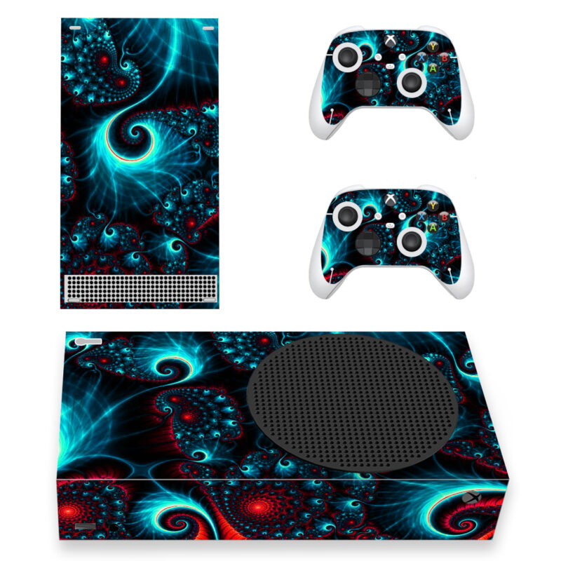 Fractal Art Red Blue Swirls Skin Sticker For Xbox Series S And Controllers