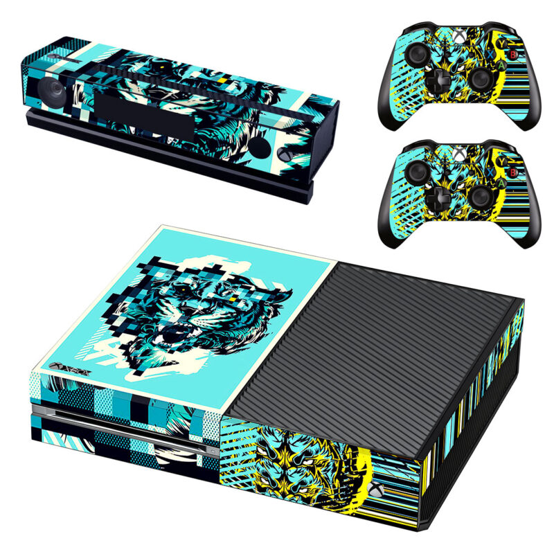 Abstract Tiger And Lion Glitch Art Xbox One Skin Sticker