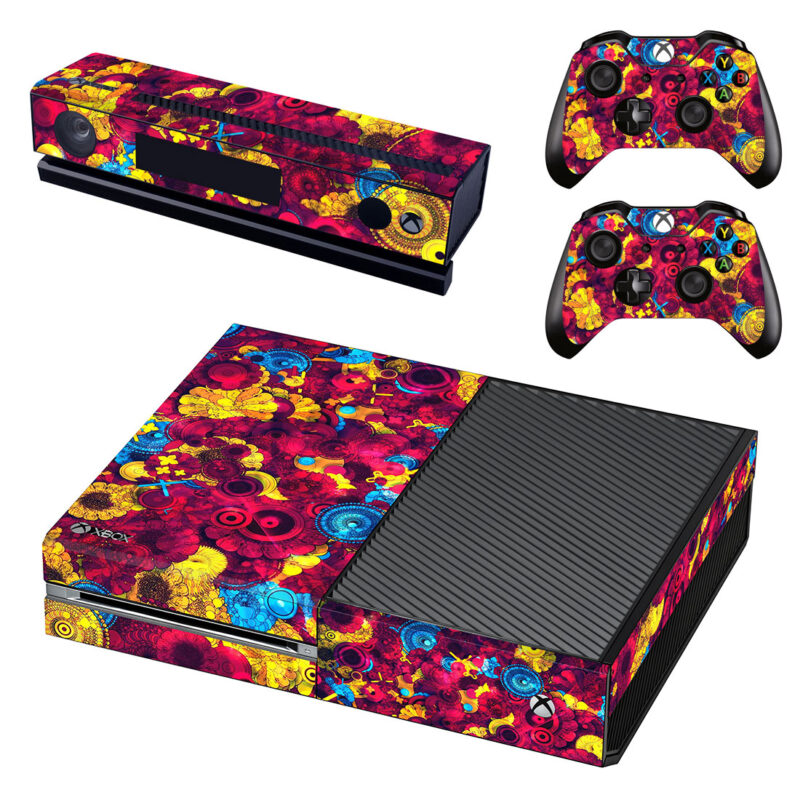 Abstract Psychedelic Colorful Digital Flower Art Xbox One Skin Sticker