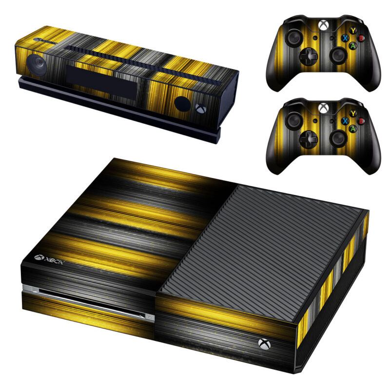 Abstract Yellow Stripe Vertical Lines On Black Xbox One Skin Sticker