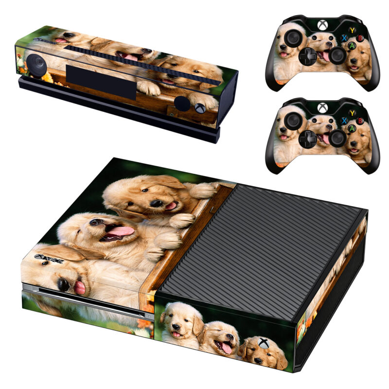 Three Golden Retriever On Wooden Xbox One Skin Sticker