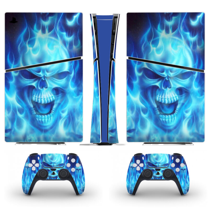 Abstract Skull With Blue Flame PS5 Slim Skin Sticker