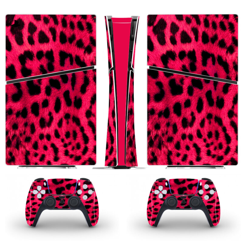Pink Leopard Pattern PS5 Slim Skin Sticker