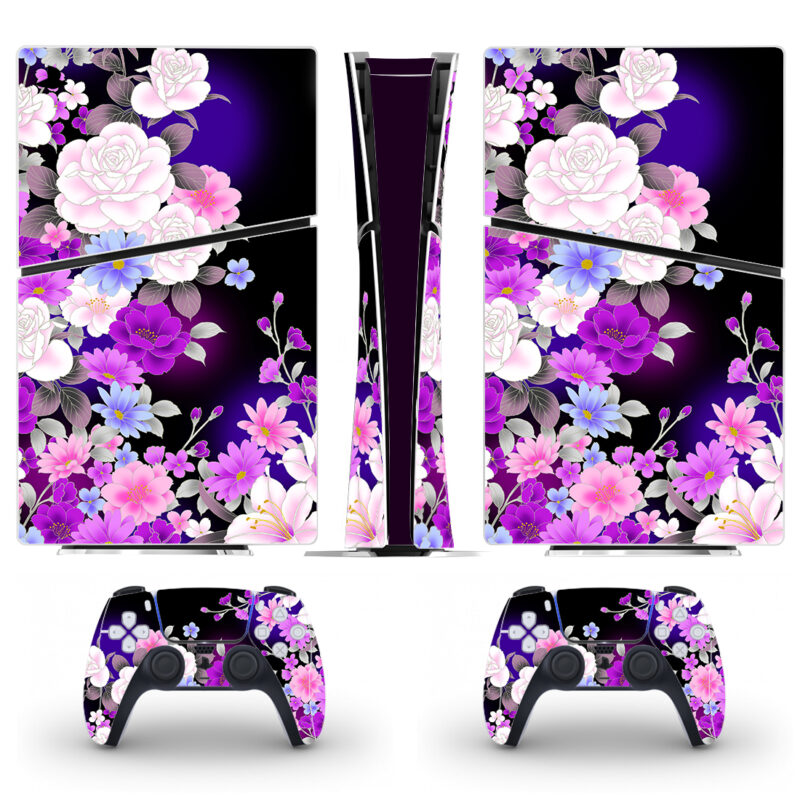 Purple Pink And White Floral Texture PS5 Slim Skin Sticker