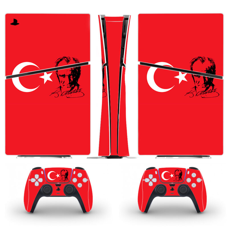Mustafa Kemal Ataturk And His Signature On Turkey Flag PS5 Slim Skin Sticker