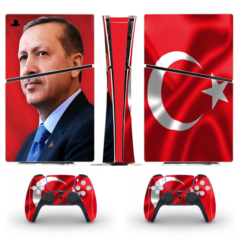 Recep Tayyip Erdogan With Turkey Flag PS5 Slim Skin Sticker