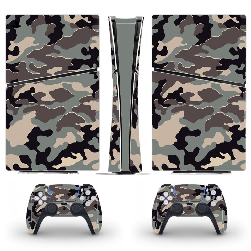Gray Blue And Black Camouflage Pattern PS5 Slim Skin Sticker