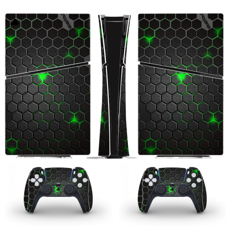 Crysis Dark Gray And Green Hexagon Pattern PS5 Slim Skin Sticker