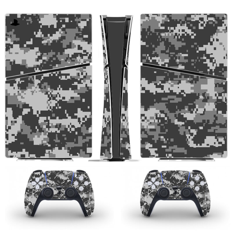 Digital Pixel Gray Camouflage Pattern PS5 Slim Skin Sticker