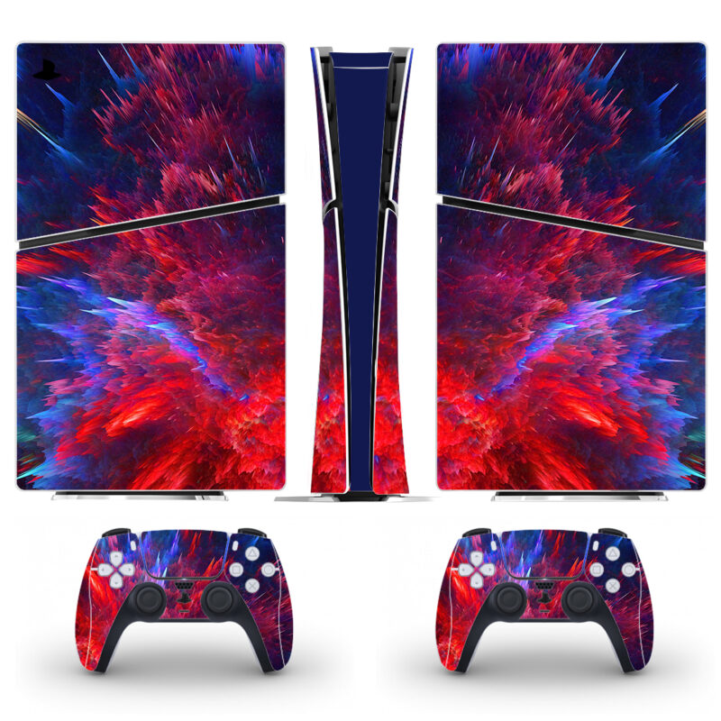 Neon Red And Blue Explosion PS5 Slim Skin Sticker