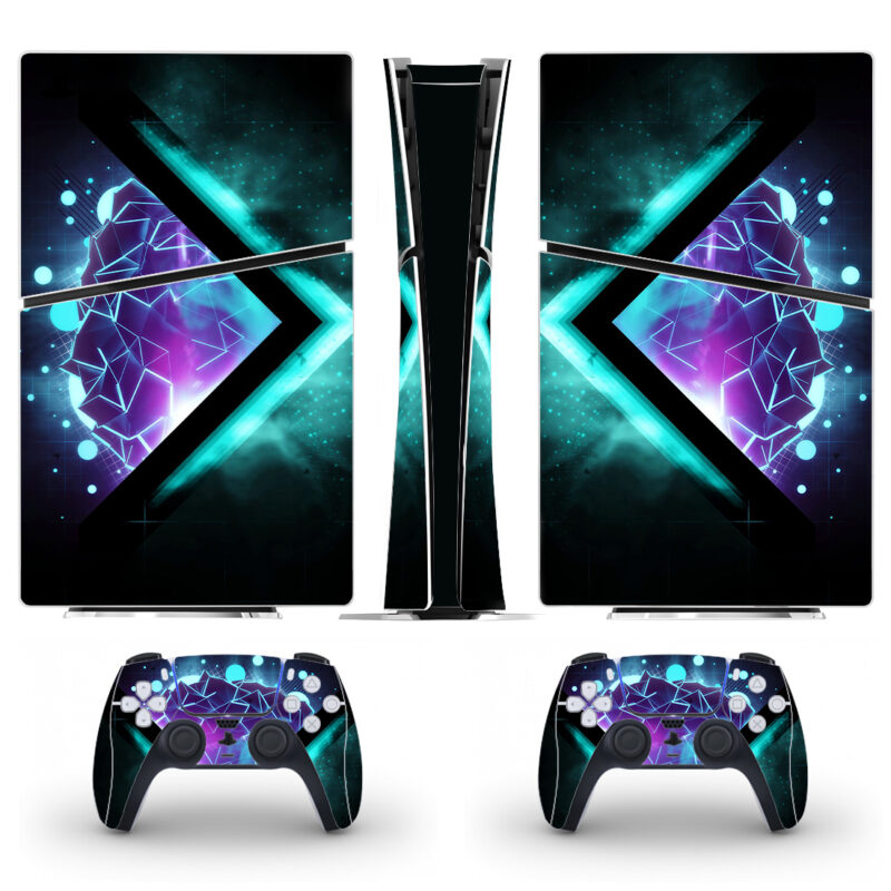 3D Geometry Neon Circles And Triangles PS5 Slim Skin Sticker