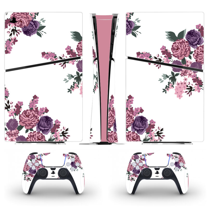 Pink And Purple Floral Pattern PS5 Slim Skin Sticker