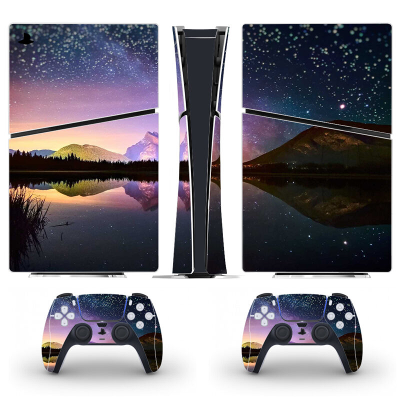 Natural Lake And Mountains With Starry Sky PS5 Slim Skin Sticker