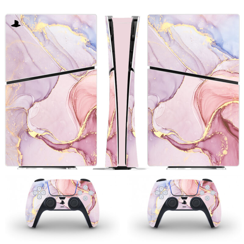 Blush Pink And Gold Alcohol Ink Marble PS5 Slim Skin Sticker