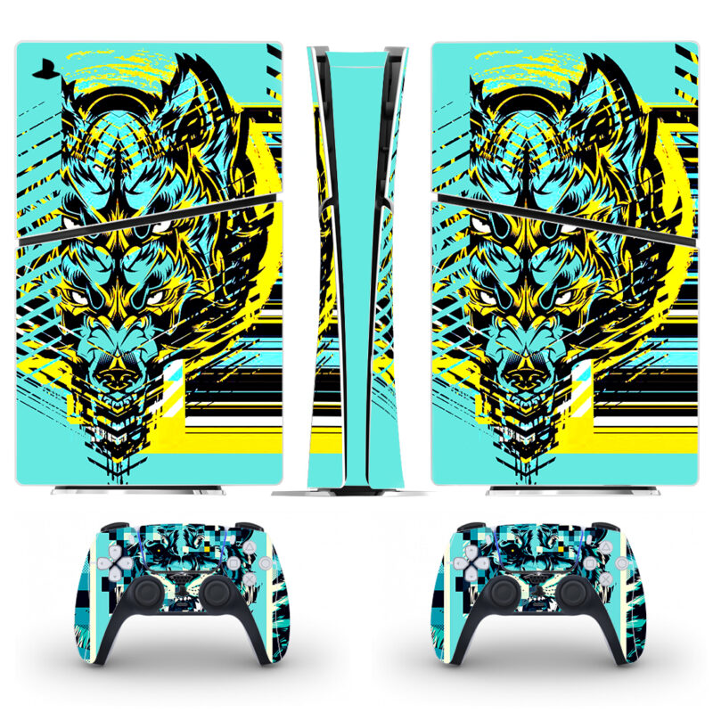 Abstract Tiger And Lion Glitch Art PS5 Slim Skin Sticker