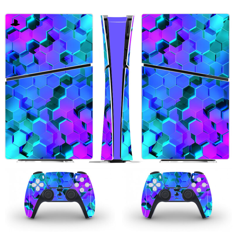 Abstract Neon Colors Shiny Hexagon Pattern PS5 Slim Skin Sticker Decal