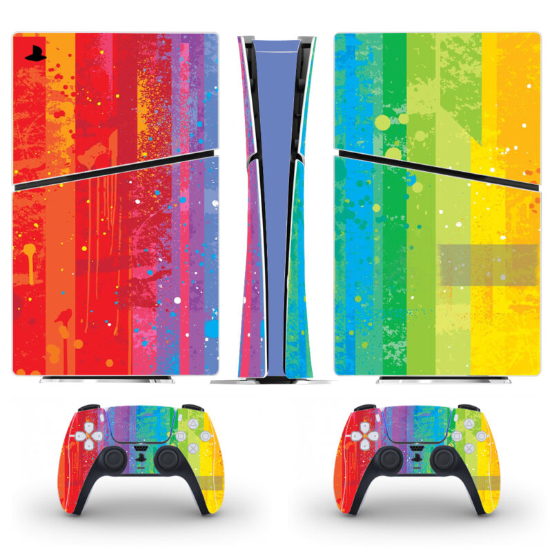 Grunge Rainbow Paint Texture PS5 Slim Skin Sticker