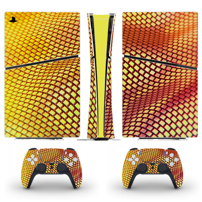 3D Abstract Red And Yellow Square Grid PS5 Slim Skin Sticker