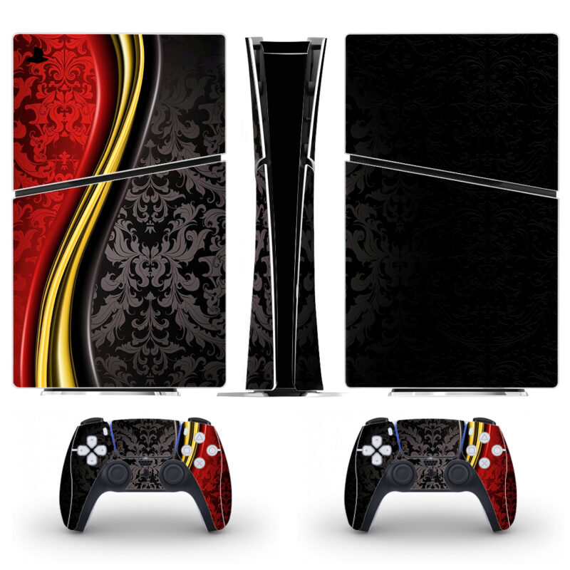 Baroque Red Black Vector Design PS5 Slim Skin Sticker