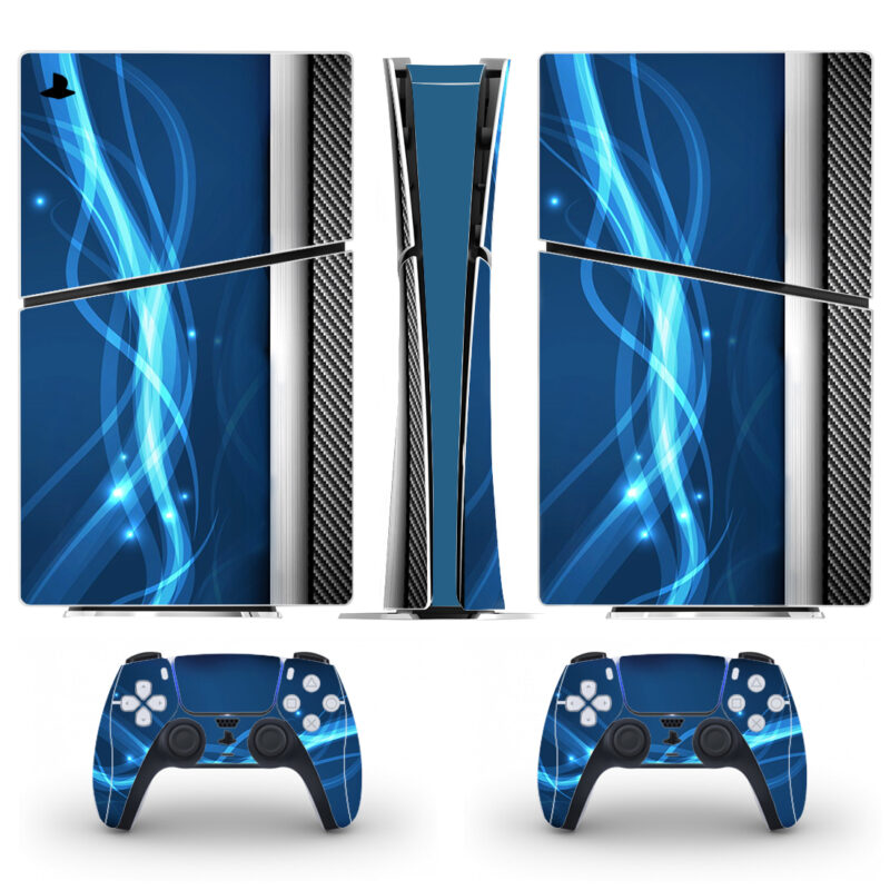 Abstract Blue Light Waves PS5 Slim Skin Sticker