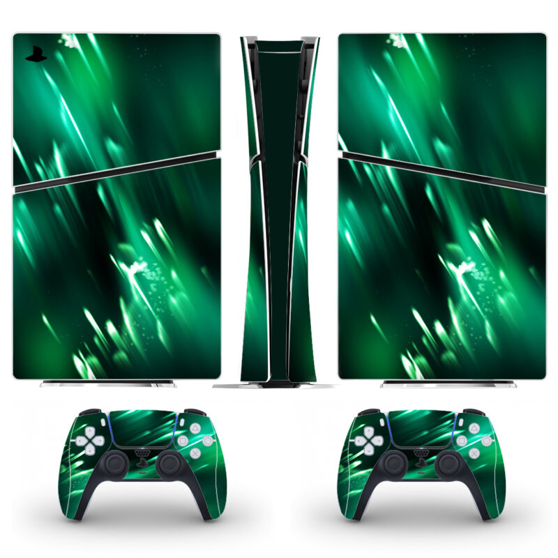 Abstract Neon Green Shooting Stars On Sky PS5 Slim Skin Sticker