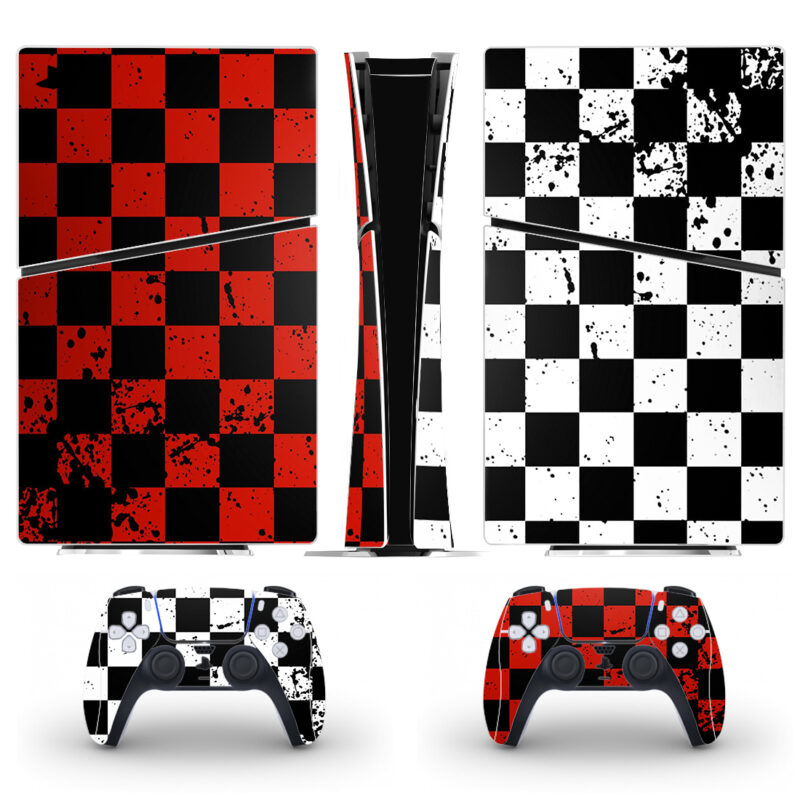 White And Red Chessboard Pattern PS5 Slim Skin Sticker