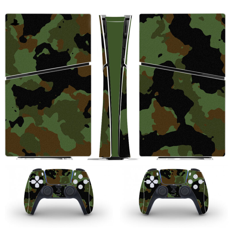 Military Green Camouflage Pattern PS5 Slim Skin Sticker