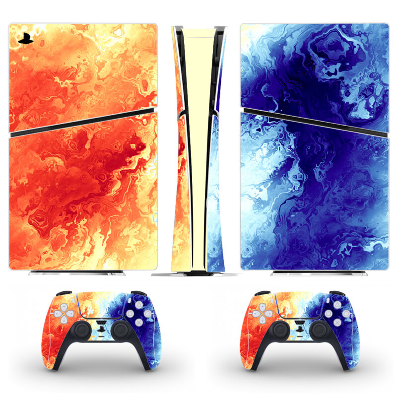 Dark Orange And Blue Watercolor Painting PS5 Slim Skin Sticker