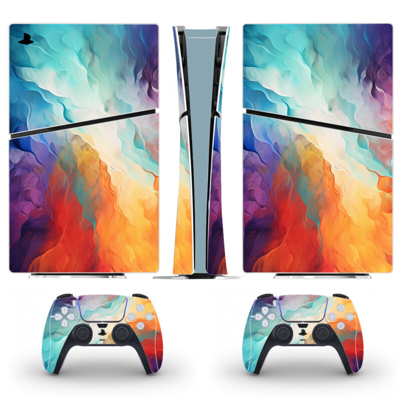 Vibrant Waves Colorful Watercolor PS5 Slim Skin Sticker