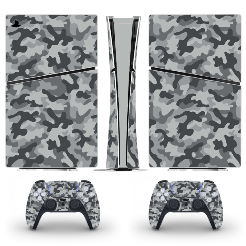 Gray Camouflage Pattern PS5 Slim Skin Sticker