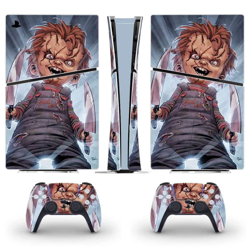 Scary Chucky With Two Knives PS5 Slim Skin Sticker