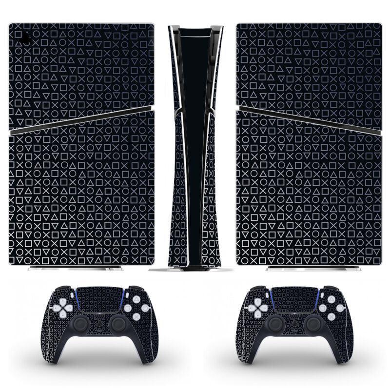 Playstation Symbols Pattern On Black PS5 Slim Skin Sticker