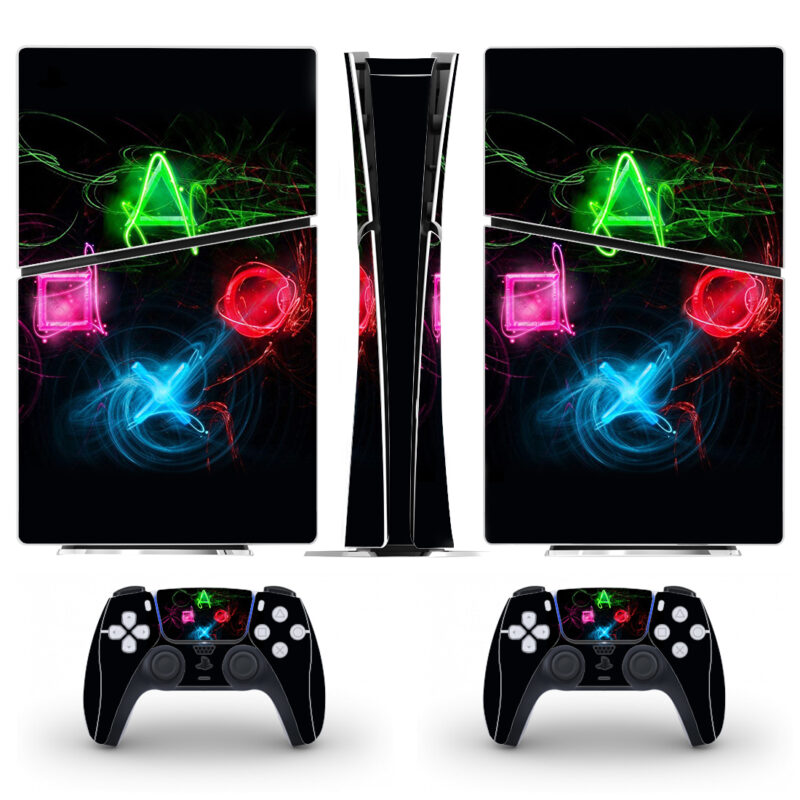 Neon Playstation Symbols PS5 Slim Skin Sticker