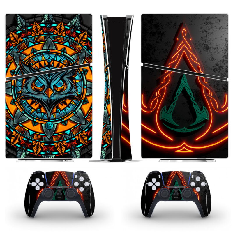 Trippy Owl Art And Assassin’s Creed Valhalla PS5 Slim Skin Sticker