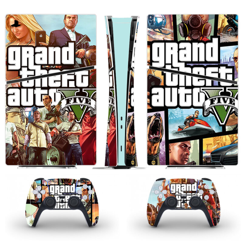 Grand Theft Auto V Game Skin For PS5 Slim And Controllers Design 1