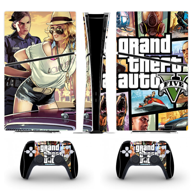 Grand Theft Auto V Game Skin For PS5 Slim And Controllers Design 2