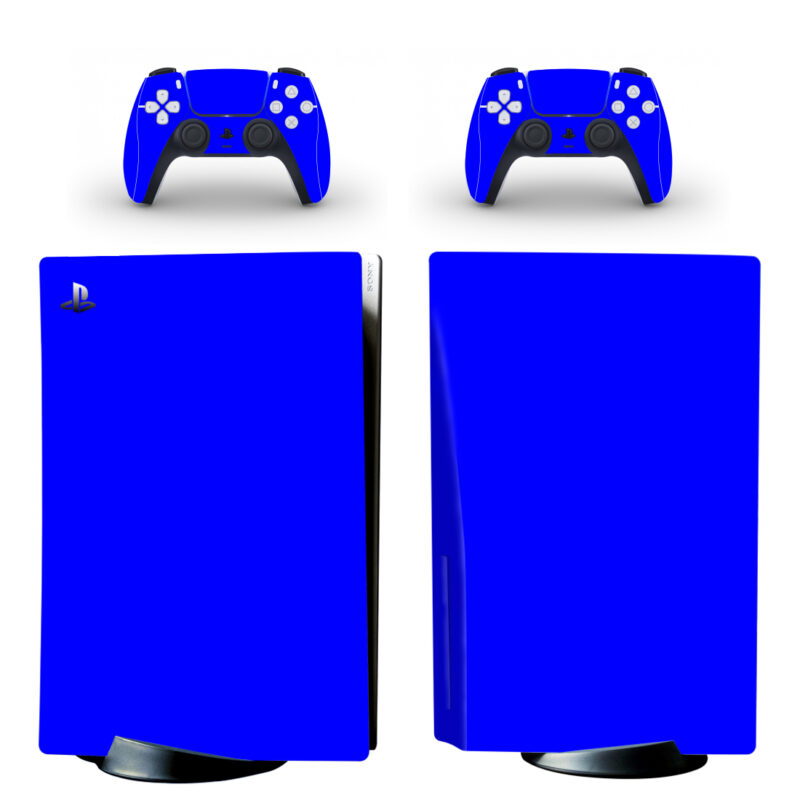 Blue Color PS5 Skin Sticker And Controllers Design 1