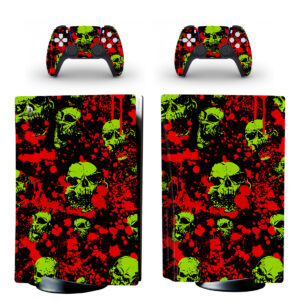 Green Skull With Blood Splash Texture PS5 Skin Sticker Decal