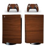 Brown Walnut Wood Pattern PS5 Skin Sticker And Controllers